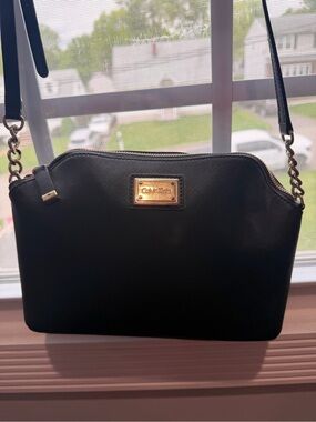 Calvin Klein Black Shoulder Bag with Gold Hardware